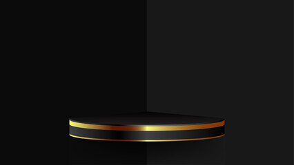 black 3d vector podium in corner room. product display presentation. stage showcase