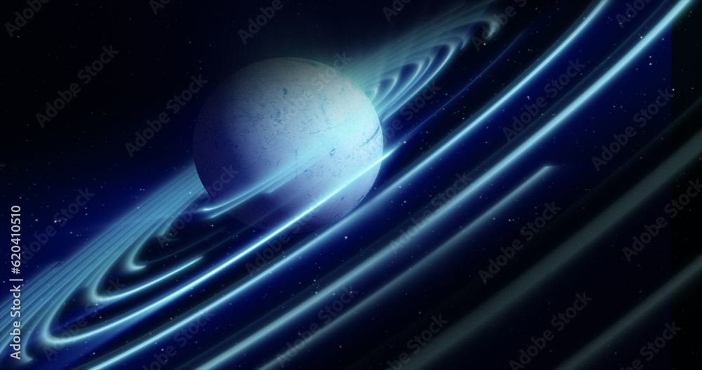 Wall mural abstract blue space planet with a round asteroid belt ring futuristic hi-tech on the background of s