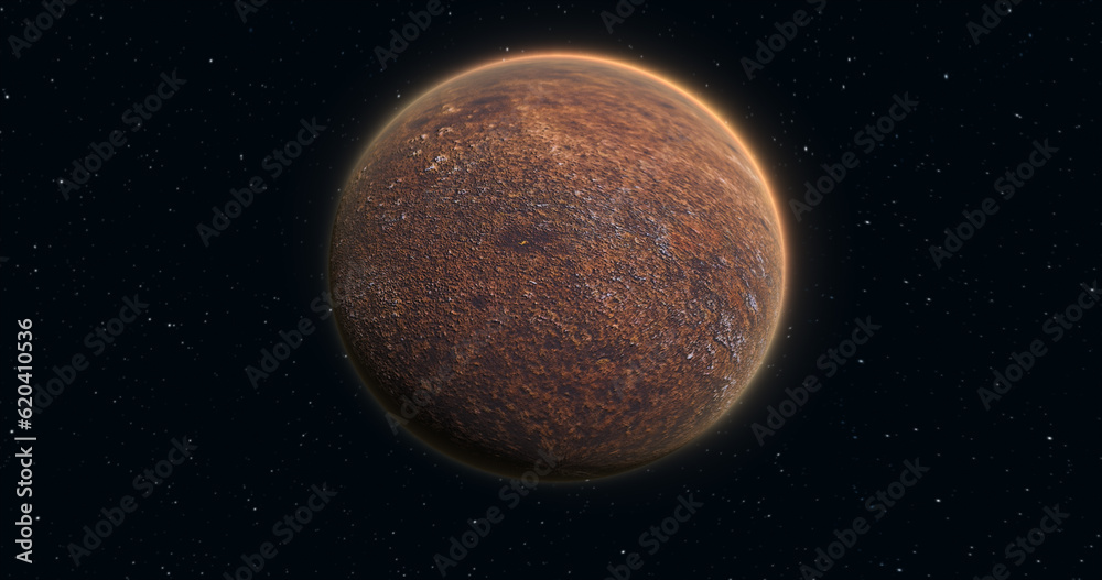 Wall mural abstract planet red rusty realistic futuristic round sphere against the background of stars in space