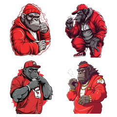 Naklejka premium A cartoon gorilla blowing a cigarette, vector illustration
