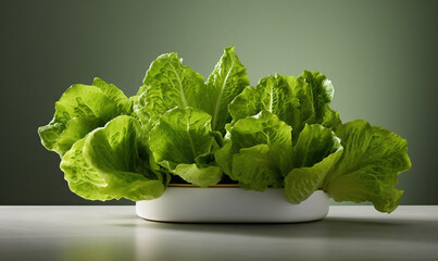  lettuce growing in a white bowl on a table.  generative ai