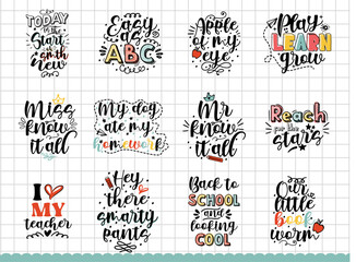 Back to school quotes. Doodle hand drawn inspirational quotes. Vector.