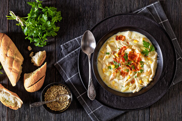 Chicken Corn Chowder in bowl, top view