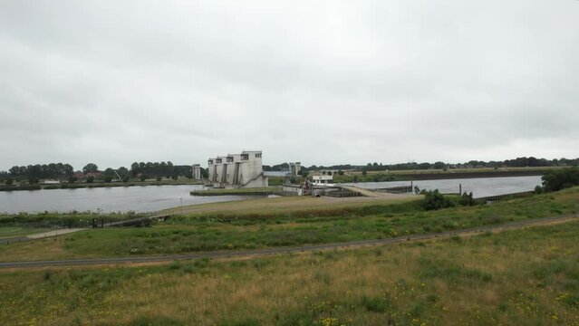 Aerial view. Vattenfall hydroelectric power generating  station. Netherlands
