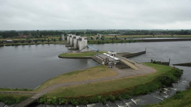 Aerial view. Vattenfall hydroelectric power generating  station. Netherlands