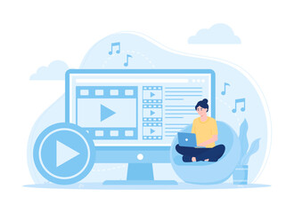 Relax with youtube trending concept flat illustration