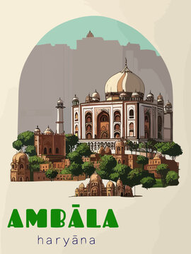 Beautiful retro-styled poster of with a city and the name Ambāla in Haryāna