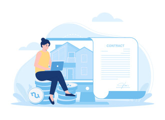 Contract for the sale of the house trending concept flat illustration