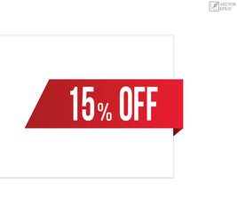 15% off banner design. 15% off icon. Flat style vector illustration.