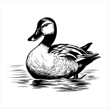 Duck on the water vector illustration, isolated on white background.