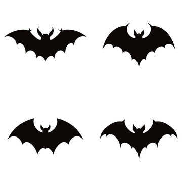 Set of Halloween bat, isolated on white background, vector illustration.