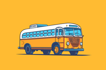 Plakat Hand-drawn cartoon School bus flat art Illustrations in minimalist vector style