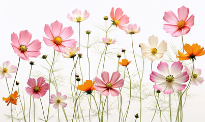  a group of pink and white flowers with long stem stems.  generative ai