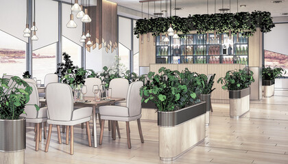 Conception of a Modern Outlook Restaurant With Appealing Interior Design - 3D Visualization