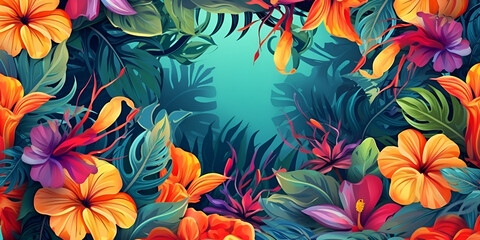 Fototapeta na wymiar Colorful Tropical Blossoms Wallpaper