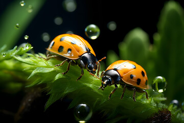 Fototapeta premium ladybug on green leaf