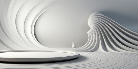 Futuristic luxury stand in white backdrop background, AI generative