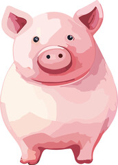 Adorable Cute Piggy Bank with Watercolor Style Illustration on White Background Transparent background
