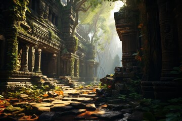 Ancient Temple Natural Light, Generative AI