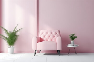 Soft pink empty room background with direct lighting. Empty white and pink interior with panoramic window,