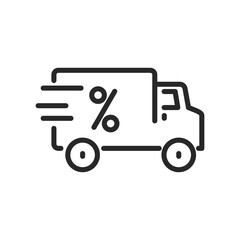 Fast Cheap Delivery con. Vector Illustration of Speedy Truck with Percent Symbol, Representing Rapid Shipping and Best Prices.
