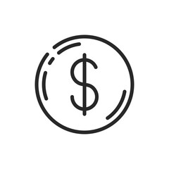 Obraz premium Round Coin Money Icon. Vector Linear Editable Sign of Dollar Coin. Perfect for Financial, Economic, and Monetary Projects. Vector Illustration of money saving and investment.