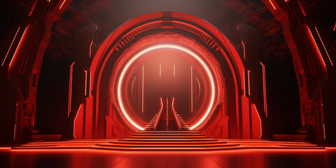Futuristic luxury stand in red color backdrop background, AI Generative