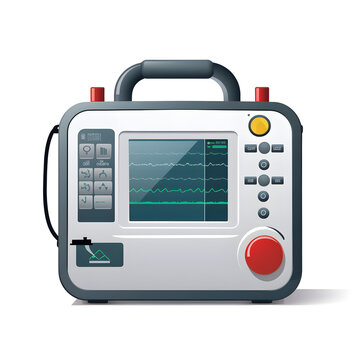 Defibrillator on white background, Monitor ECG 