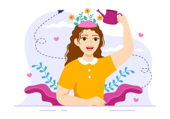 Positives Thoughts Vector Illustration with Thinking Positive as a Mindset in Symbolizing Creativity and Dreams Flat Cartoon Hand Drawn Templates