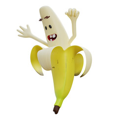 3D illustration of banana character, happy tooth with banana.