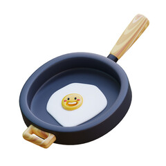 3D illustration frying pan with eggs, 3D icon illustration