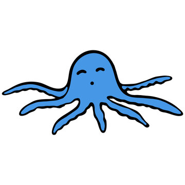 Hand Drawn Octopus. Underwater Animal witn Tentacles. Octopus Logo. Octopus Icon in Cartoon Style Isolated on White Background.