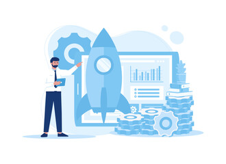 Big project data analyst trending concept flat illustration