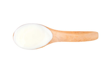 sour cream in wooden spoon, mayonnaise, yogurt on transparent png.