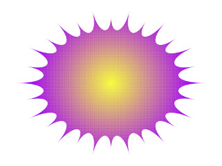 ドット柄のトゲトゲのグラデーションカラーのフキダシ（紫・黄）