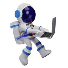 Astronaut 3D character, High quality rendering, business 3D illustration, Laptop