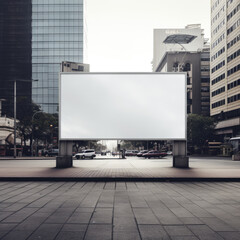 Blank outdoor advertising mockup features a large billboard situated in a bustling urban environment