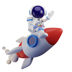 Astronaut 3D character, High quality rendering, business 3D illustration, Glide on a rocket