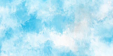 Fototapeta na wymiar Light blue watercolor background. Abstract blue-sky background with cloud. Soft sky-blue Classic hand-painted aquarelle watercolor background.