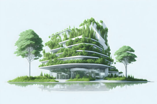 Sketch of a sustainable development project isolated on a white background. The green project, underlining the importance of environmental considerations in planning and architecture