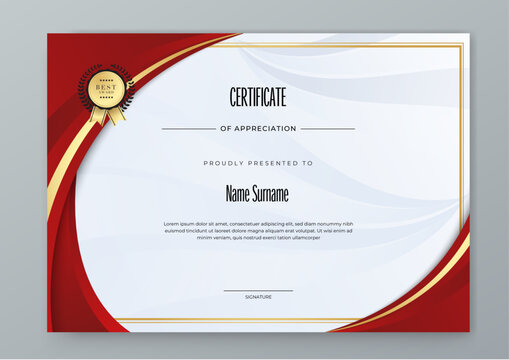 White, gold and red certificate of achievement template with place for your content - white, black and gold design