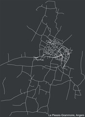 Detailed hand-drawn navigational urban street roads map of the LE PLESSIS-GRAMMOIRE COMMUNE of the French city of ANGERS, France with vivid road lines and name tag on solid background