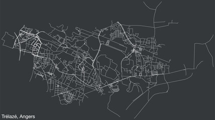 Detailed hand-drawn navigational urban street roads map of the TRÉLAZÉ COMMUNE of the French city of ANGERS, France with vivid road lines and name tag on solid background