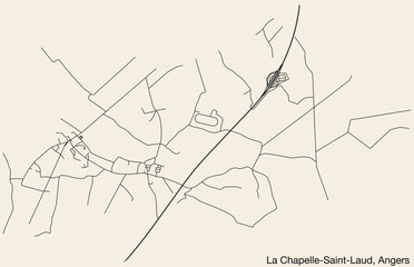 Detailed hand-drawn navigational urban street roads map of the LA CHAPELLE-SAINT-LAUD COMMUNE of the French city of ANGERS, France with vivid road lines and name tag on solid background