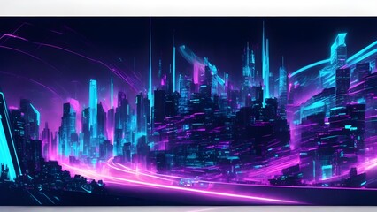 Ethereal Glow: Vector Illustration of a Neon-Lit Urban Architecture Cityscape