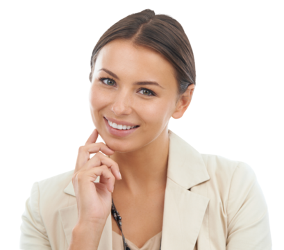 Professional, thinking and portrait of business woman on png for manager, corporate and pride. Vision, empowerment and career with female employee isolated on transparent background for confidence