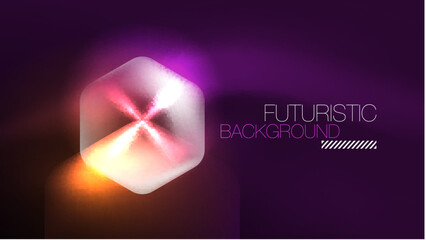 Glowing neon hexagons in dark space. Digital technology cyberspace hi-tech techno abstract background template