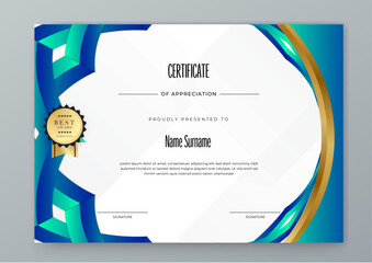 modern white and blue certificate of completion template with vibrant bold color abstract graphic background