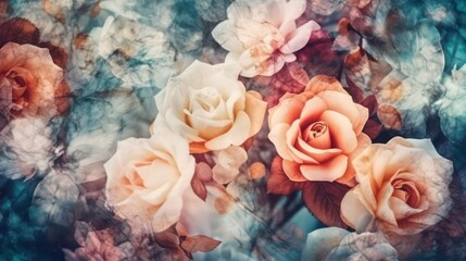 Rosen Blume in Pastell-Ton mit unscharfen Textur. Floral abstrakten Hintergrund. Süße Farbe, Festliche Illustration, zarte Tapete Textur, Stoff-Design. Generative AI