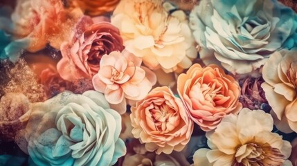 Rosen Blume in Pastell-Ton mit unscharfen Textur. Floral abstrakten Hintergrund. Süße Farbe, Festliche Illustration, zarte Tapete Textur, Stoff-Design. Generative AI